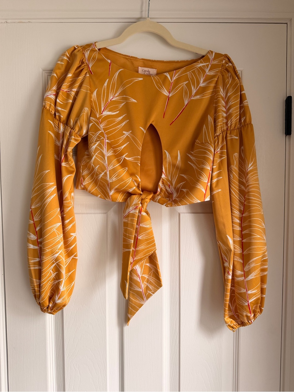 Camila Coelho Mustard Tropical Tie Front Crop Top XS